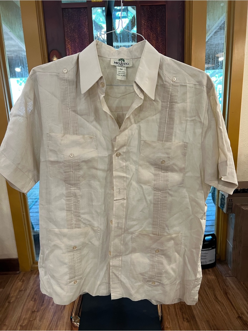 Men's Short-Sleeve Button-Down Guayabera Shirt — Cream